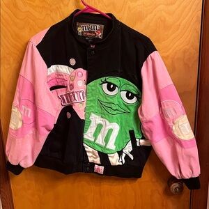 JH Design M&M'S Denim Pink & Green Embroidered Jacket Youth 2XL Woman Sm - Med